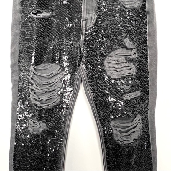 FRAME Gray Denim Sequin Basque Rip Distressed High Rise Button Fly Crop Jeans 27 - Picture 11 of 16